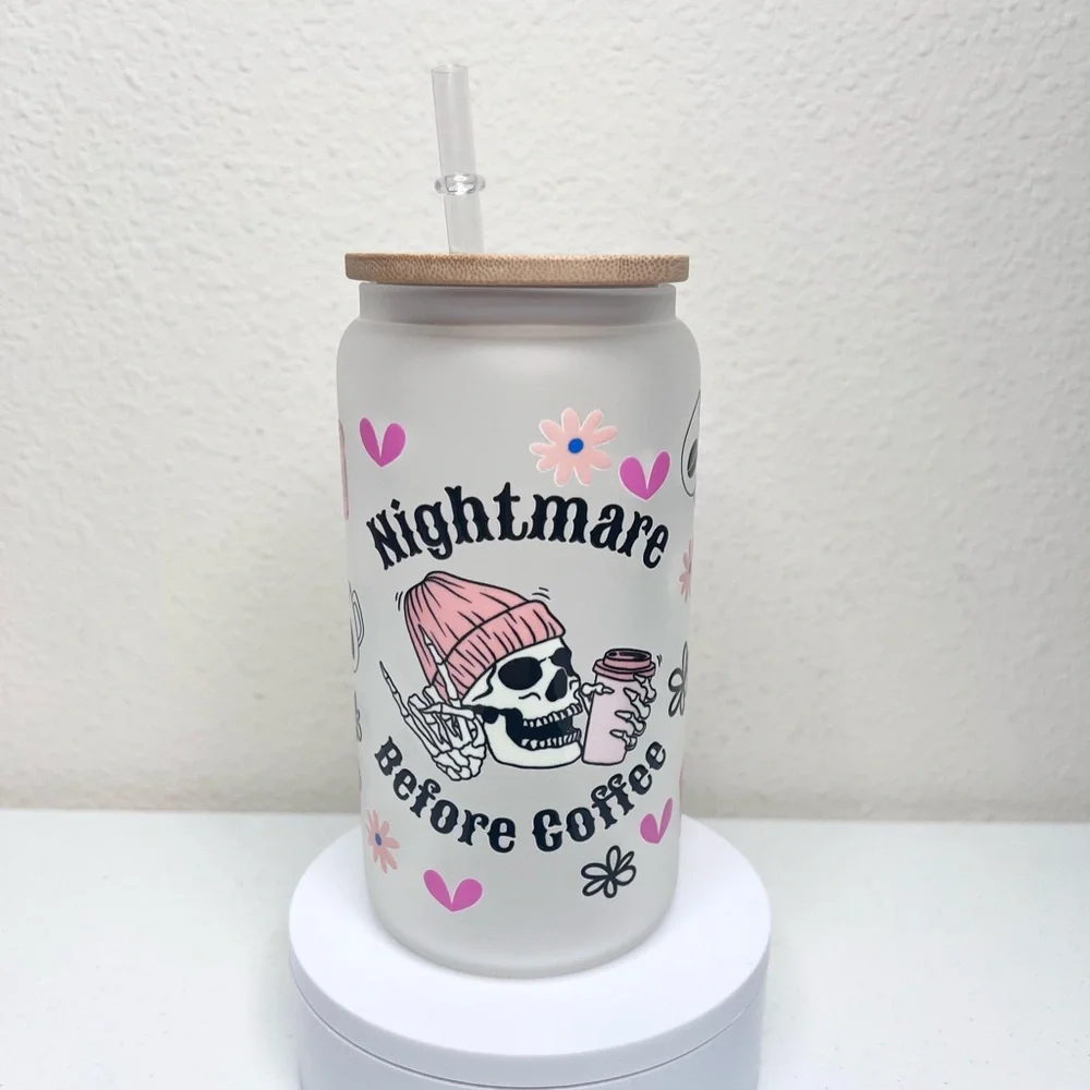 Nightmare Before Coffee Skeleton Handmade Libbey Glass Cup - Picture 5 of 5